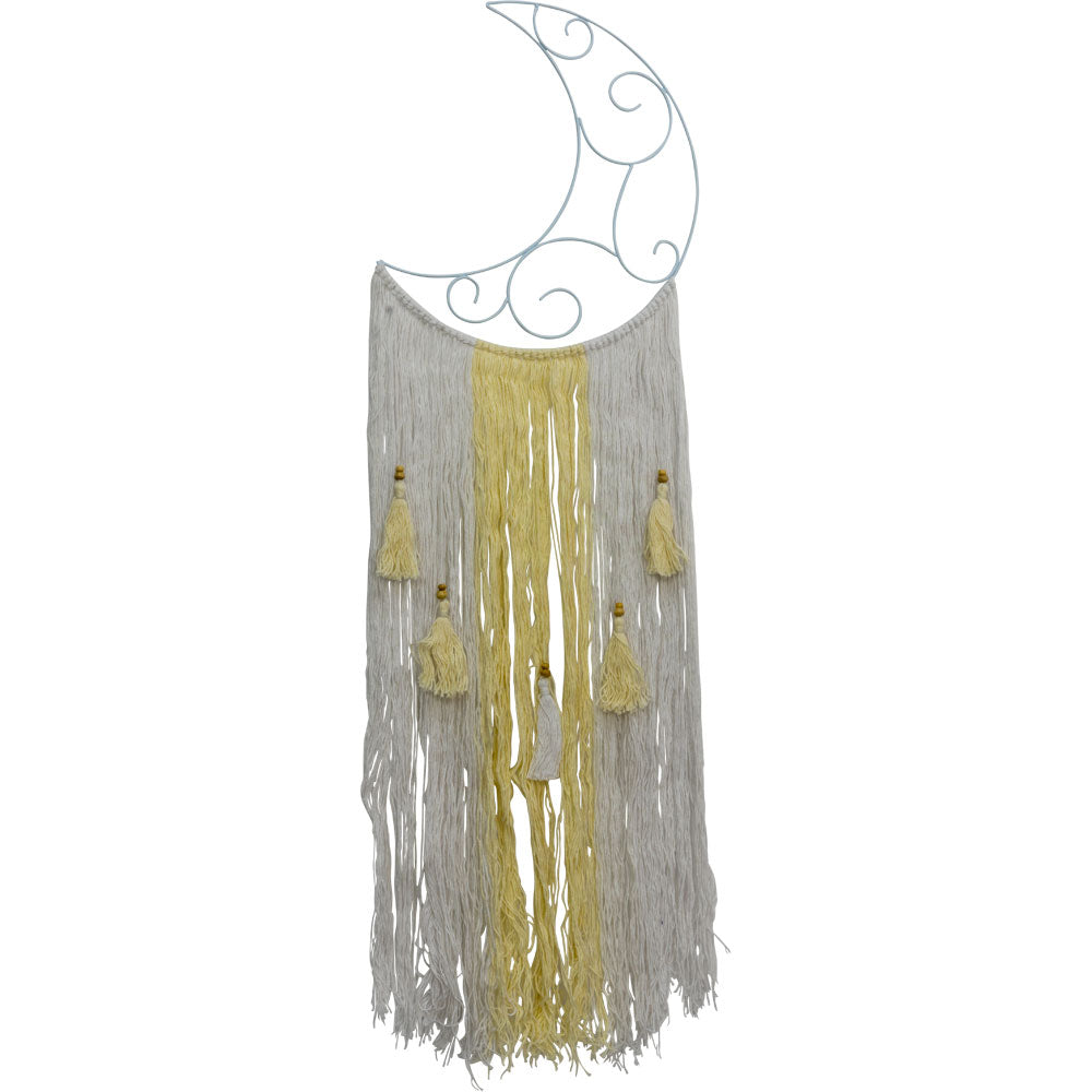 30253 Metal Wall Hanging w/ Fringe - Crescent Moon White