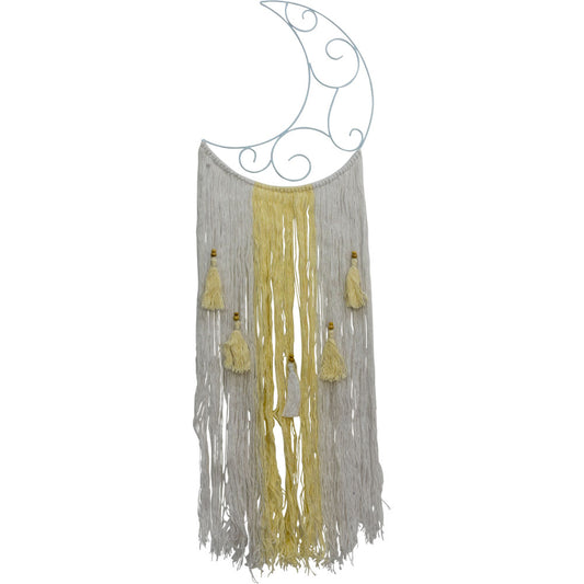 30253 Metal Wall Hanging w/ Fringe - Crescent Moon White