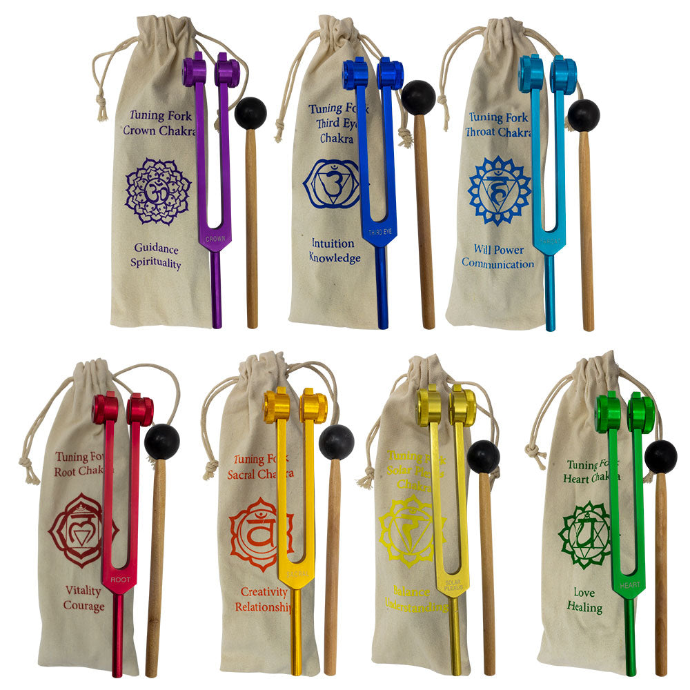 31561 Weighted Tuning Fork- 7 Chakras w/ Bags - Tuned (Set of 7)