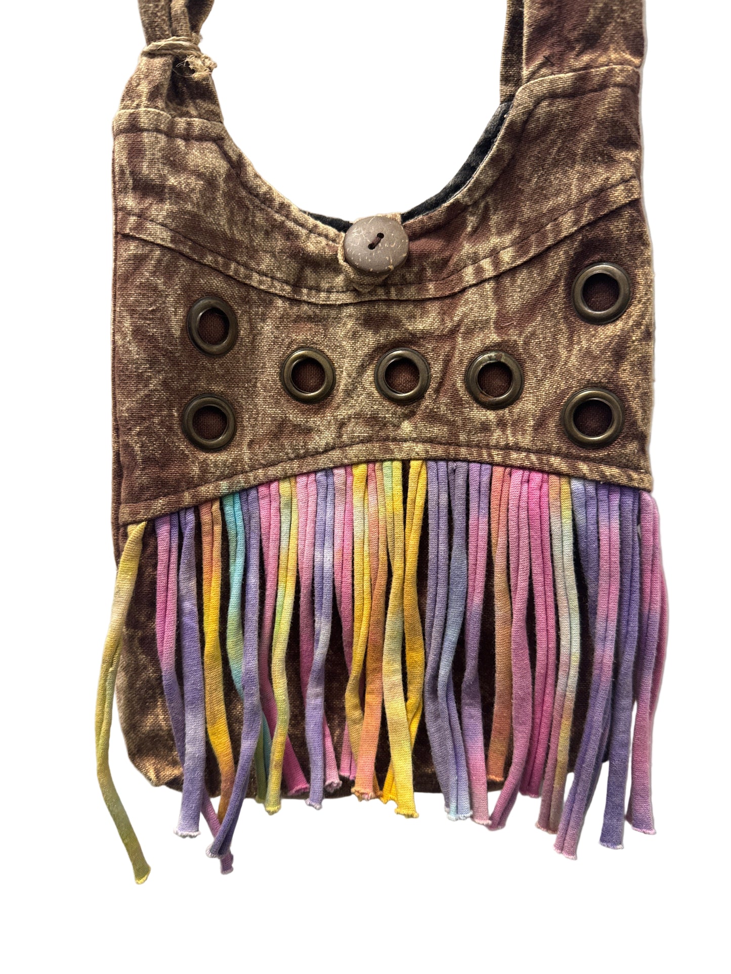 Small Cotton Brown Crossbody Bag