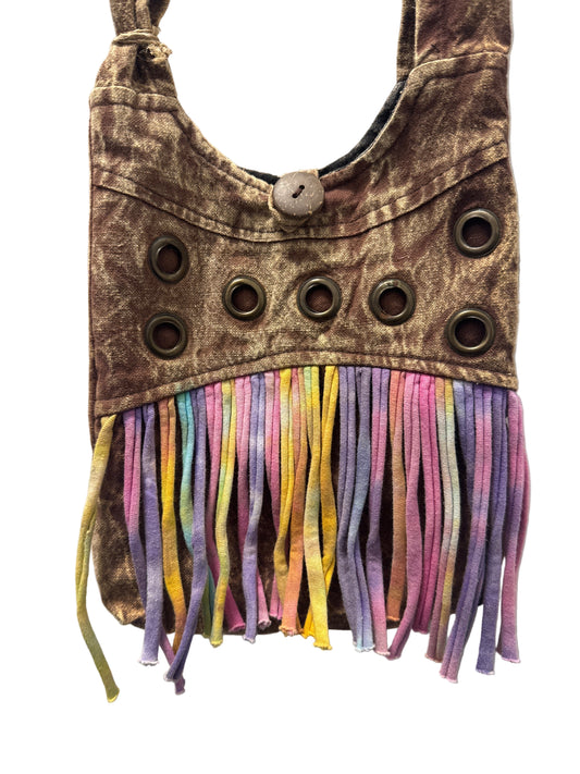 Small Cotton Brown Crossbody Bag