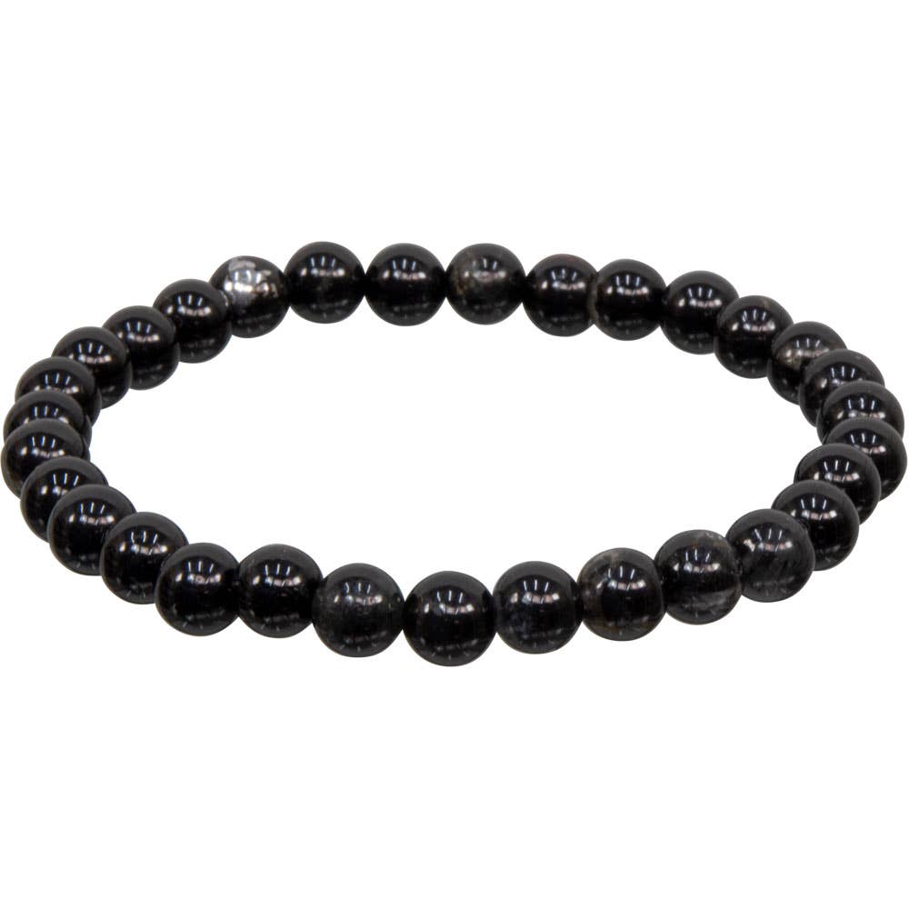 Bracelet 6-8mm Round Beads - Quartz w/ Black Tourmal