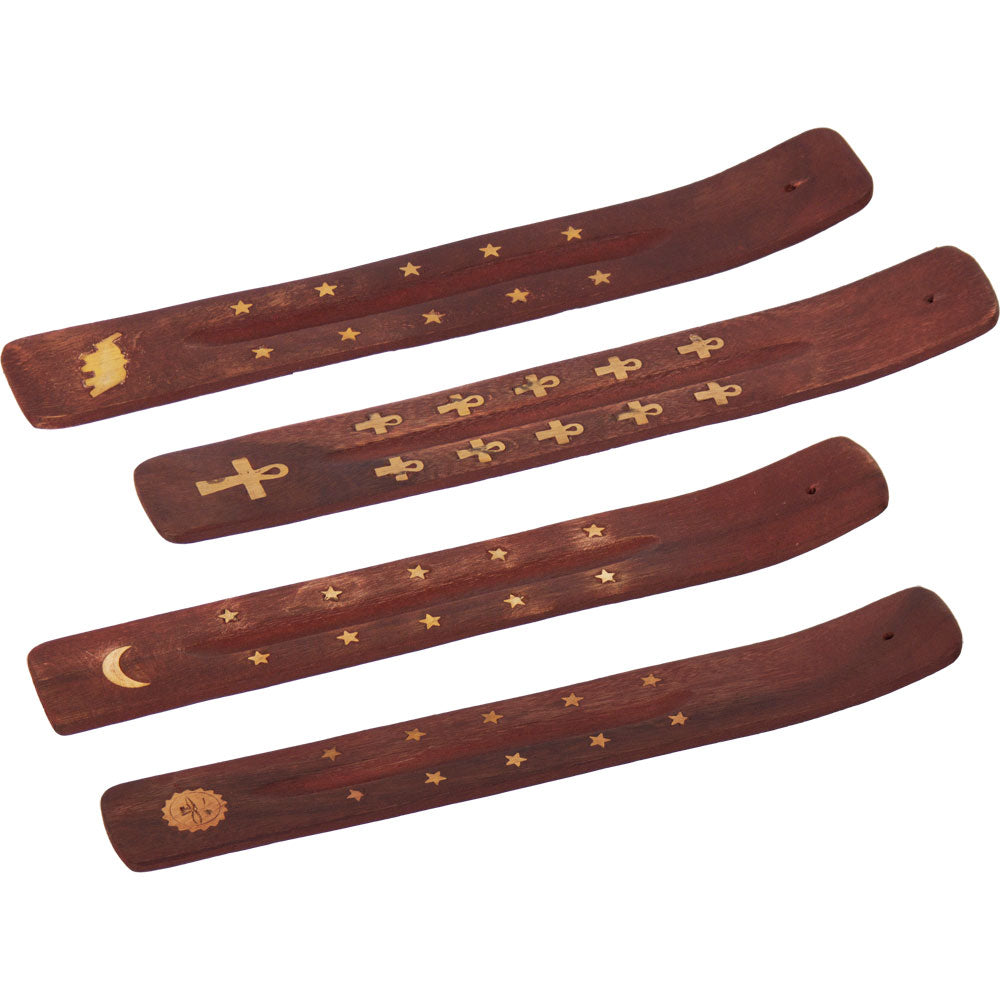 89101 Wood Incense Holder Assorted Brass Inlay