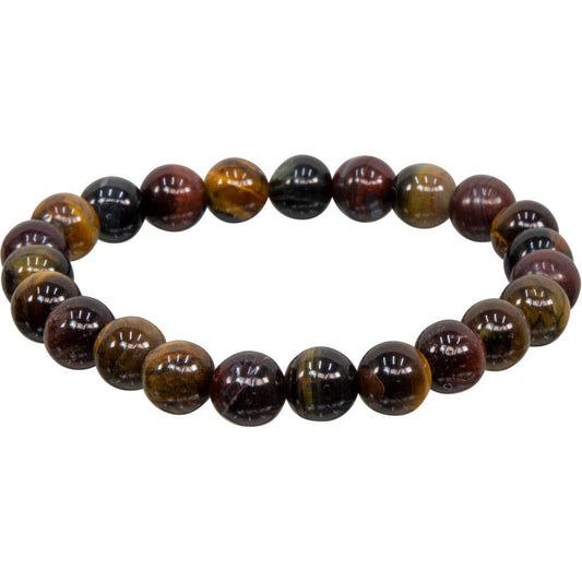 Bracelet 8mm Round Beads - Tri Colored Tiger Eye
