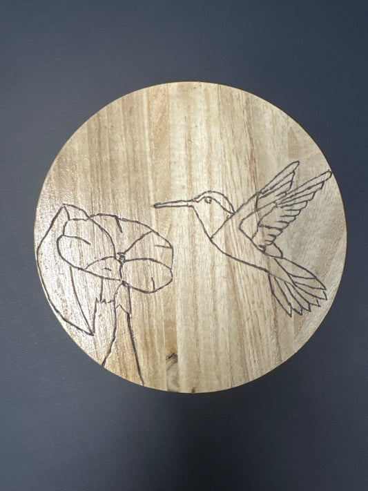 Handcrafted Wood-Burned Hummingbird Trivet