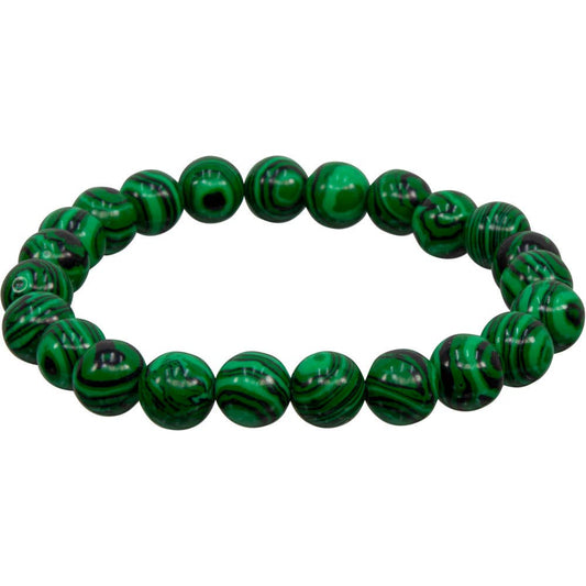 Bracelet 8mm Round Beads - Reconstituted Malachite