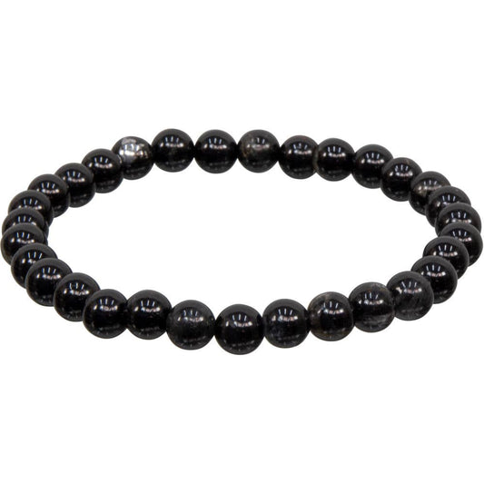 Bracelet 6-8mm Round Beads - Quartz w/ Black Tourmal
