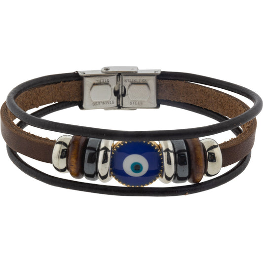 98809 Bracelet Evil Eye Black Brown Triple Row Leather