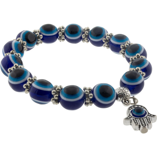98818 Bracelet Evil Eye Cobalt Blue w/Hanging Fatima Hand