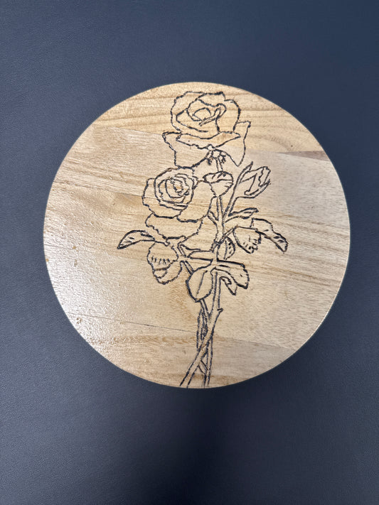 Handcrafted Wood-Burned Rose Trivet