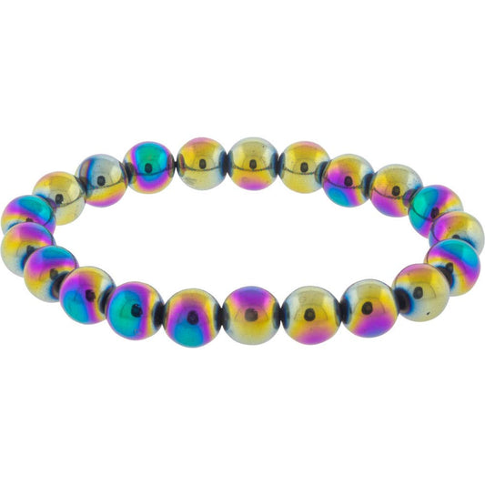 Bracelet 8mm Round Beads - Rainbow Hematite