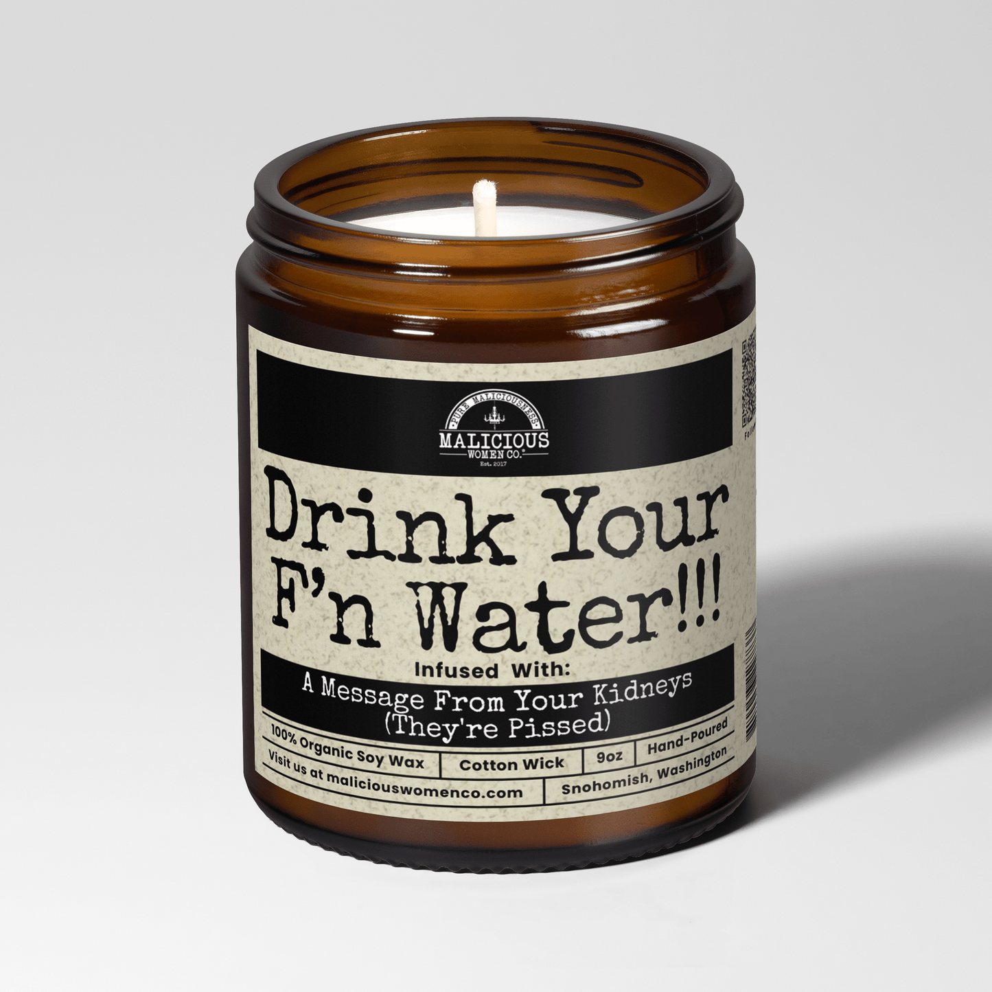 Drink Your F*cking Water 9oz Funny Candle Malicious Women Co